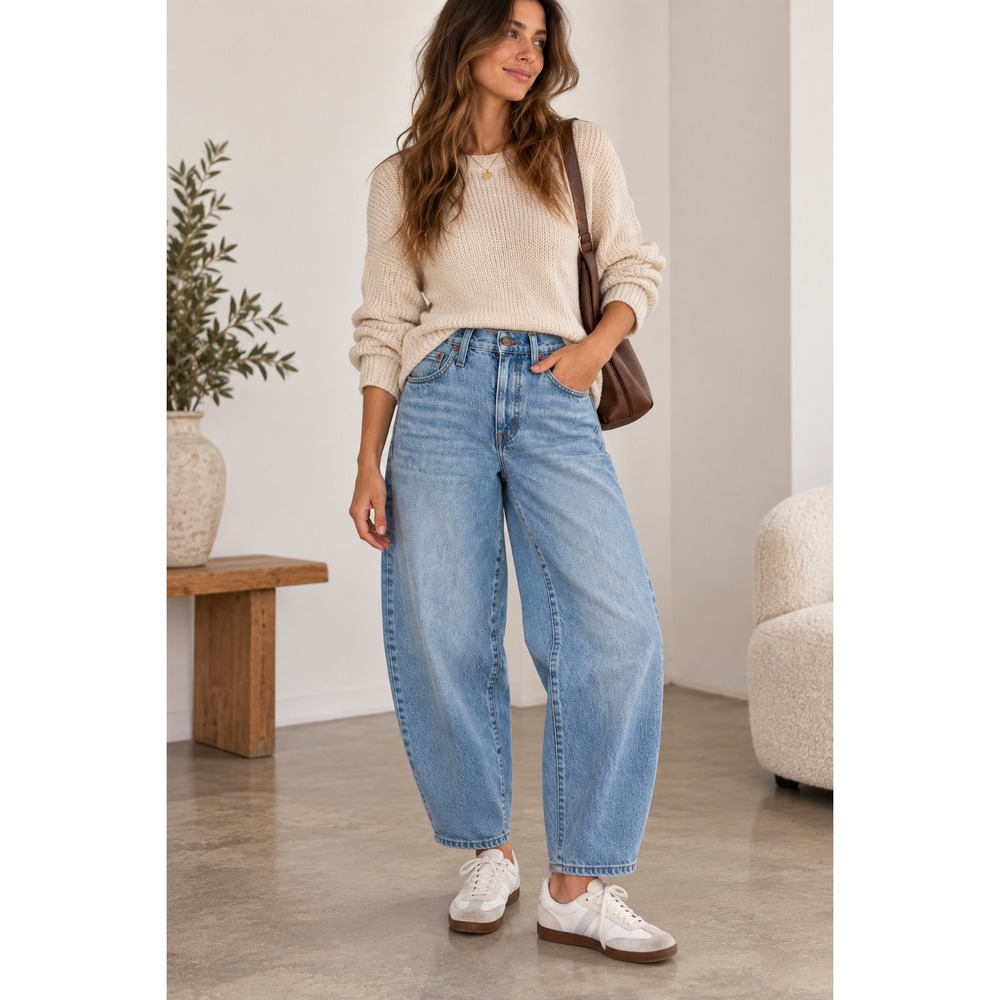 Madewell Balloon Barrel Jeans Light Blue High Rise Tapered Retro Boho Size 23